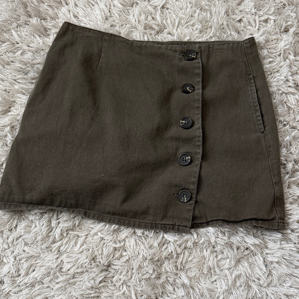 Olive Button-Front Women's Skirt